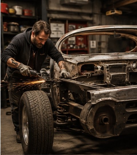 Mechanic working on a classic vehicle