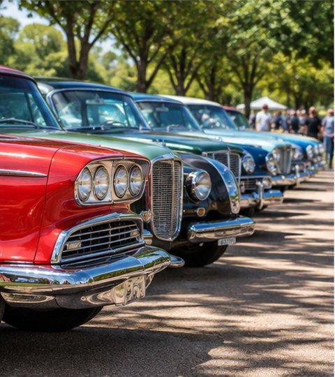 Rows of classic cars at a show